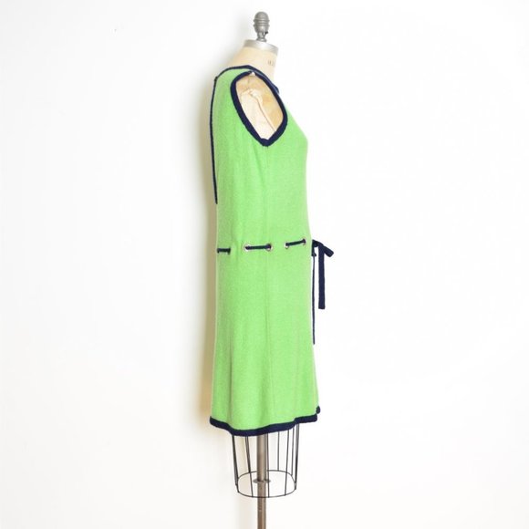 vintage 60s dress green navy mod boucle knit cutout twiggy sleeveless midi M - Picture 4 of 9
